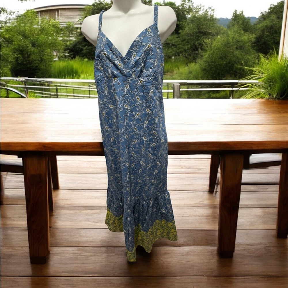 Vibrant Blue and Green Patterned cotton dress size M